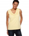 Karen Scott makes a casual tank top a bit whimsical with sequin appliques at the neckline. Pair it with dark jeans for a crisp ensemble!