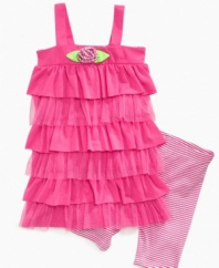 Dress up her casual-wear with this fun, frilly ruffle tunic and legging set from Sweet Heart Rose. (Clearance)