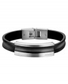 Masculine and modern, this Cave collection bracelet from Breil is crafted in black leather with a stainless steel and black ion-plated logo tag. Approximate length: 8 inches.