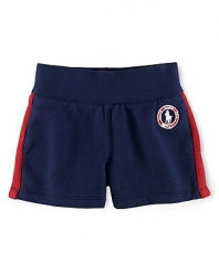 A preppy short rendered from soft cotton jersey is accented with side-seam stripes and a signature Ralph Lauren pony emblem, celebrating Team USA's participation in the 2012 Olympics.