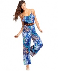 Rock hot, cabana style on your vacation or stay-cation with a tribal print, palazzo jumpsuit from Baby Phat that's full of trend-forward style!