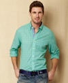 This bright plaid shirt from Nautica is perfect for lightening your look for the season.
