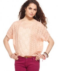 Say What? combines pointelle knit design with a delicate lace inset on the fairest sweater of all!