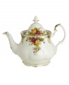 This popular bone china pattern surrounds blooming sprays of colorful English roses with hand-applied bands of 22K gold.