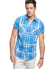 Get set for warm weather style with this plaid shirt from INC International Concepts.