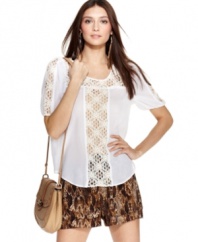 Sheer paneled lace & crinkled fabric makes this RACHEL Rachel Roy top a sweet, spring layering piece!