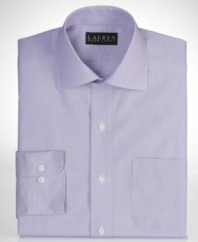 A soft palette meets modern comfort with this classic woven dress shirt from Lauren by Ralph Lauren.