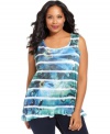 Team your favorite jeans with Style&co.'s sleeveless plus size top, showcasing an eye-catching print.