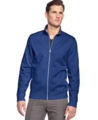 Put the finishing touches on a layered look with this full zip sweatshirt from Calvin Klein.