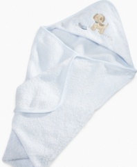 Under wraps. Help him stay dry and cozy with this terrycloth hooded towel from First Impressions.