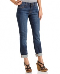A skinny fit and go-with-anything wash makes this look from Calvin Klein Jeans a wardrobe essential. Try the leg cuffed for summery appeal!