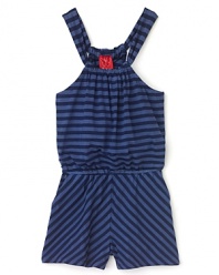 A go-anywhere look for your growing girl, this striped romper brings on-trend style to her summer wardrobe.