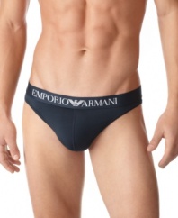 Solid support meets sleek style with these microfiber thongs briefs from Armani.
