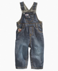 Cowboy up! Show off his country side in these adorable denim overalls from Guess.