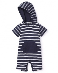 This absolutely adorable striped onesie keeps your little tiger covered in stripes, with a hood and front pouch pocket for when the wind picks up.
