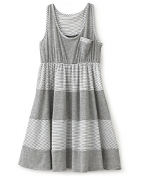 Begin the season on a light note with Aqua's stylish and comfy stripe and solid dress.