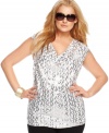 Show off your shine with MICHAEL Michael Kors' cap sleeve plus size top, decked out by a sequined front.