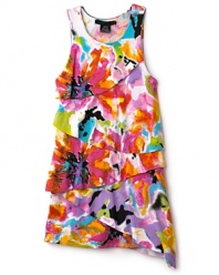 Flowers by Zoe Girls' Watercolor Ruffle Dress - Sizes 4-6X