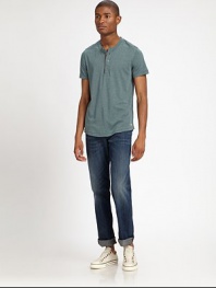 A new fit from your favorite denim brand, designed to give him more comfort with a slim look. Roomier in the waist, thigh and hips with a more masculine feel, this five-pocket style is finished with a medium blue wash for an authentic look.Five-pocket styleInseam, about 34CottonMachine washMade in USA