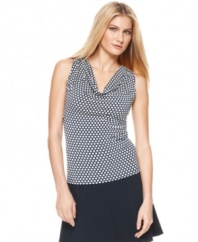 Polka dots add a pop of print to this Calvin Klein cowl-neck tank -- perfect for an irreverent spring look!