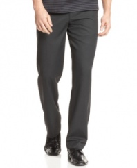 With an ultra-modern look, these flat-front pants from Calvin Klein give you a leaner silhouette no matter your size.