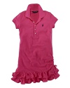 A signature polo design is transformed into a sporty, casual dress with the addition of a double-tiered ruffle hem.