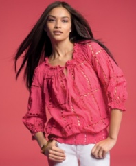 Warm weather demands lightweight fabric: eyelet's romantic look and lightweight feel make INC's peasant top a must-have!