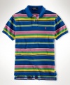 Bold stripes in bright hues add a pop of color to this preppy polo, tailored in breathable cotton mesh for a relaxed, classic fit.