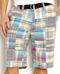 A classic pattern gets an edge with these contemporary cool madras shorts from Nautica.