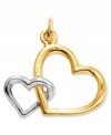 Double your affection. This cute cut-out double heart charm is crafted in polished 14k gold and sterling silver. Chain not included. Approximate length: 7/10 inch. Approximate width: 3/5 inch.