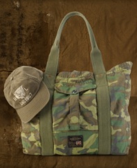 A high-ranking go-to for all your traveling needs, an essential tote bag is crafted from durable cotton ripstop in an effortlessly cool camo print.