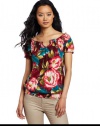 Lucky Brand Women's Mena Tropical Floral Short Sleeve Top