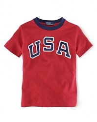 This sporty tee celebrates Team USA's participation in the 2012 Olympics with USA Olympic Team on soft, breathable cotton.