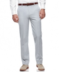 Get puckered up with this cool, modern remix on a classic warm-weather fave: these slim-fit seersucker suit pants from Tommy Hilfiger.