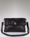 Get easy chic with this everyday essential messenger bag in glossy leather from Tory Burch.