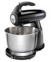 Stand and delicious. This Sunbeam stand mixer is a powerful presence in your kitchen, boasting 12 variable speeds and chrome beaters that mix everything from batches of batter to mountains of dough in no time flat. Black with chrome accents. Model 2594.
