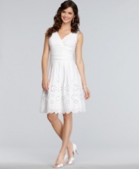 SL Fashions' cotton-blend dress is perfect for parties and a pretty option for other special occasions, like bridal showers. Feminine details abound, right down to the eyelet-trimmed scalloped hem.