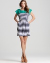 Aqua Dress - Cinch Waist Stripe