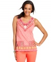 Mixed geometric prints and gorgeous beading lends a faraway look to this tank top from Charter Club. Pair it with matching vibrant pants for a casual, comfortable ensemble that's so put-together!