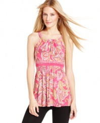 Easy-to-wear (and easy-to-pack) stretch jersey makes INC's paisley-print top a must-have for the warmer months.