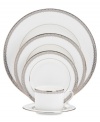 Inspired by the trim on an elegant couture gown, this graceful place settings from Lenox's dinnerware and dishes collection features an intricate platinum border that combines harmoniously with white bone china for unparalleled style. Qualifies for Rebate