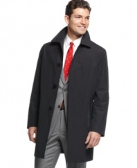 With a smooth, sleek look, this handsome raincoat from Kenneth Cole has a classic drape for easy sophistication.