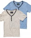 Sit back and relax. This henley shirt from Guess has your style and comfort all taken care of.