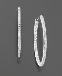 Put a little sparkle in your everyday look. These hoop earrings feature a round-cut diamond-accent design set in 14k white gold. Measures 1-1/2 inches.