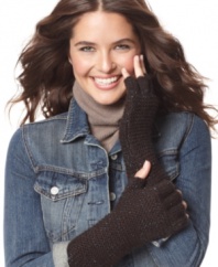 Twinkle, twinkle, all winter long. Steve Madden lights up these adorably funky gloves with metallic threading. With its open thumb and half-finger design, you'll be free to text while staying toasty and chic.