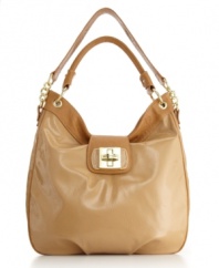 A polished bag featured in a variety of tempting colors, this hobo by Marc Fisher will add instant wow-factor to your look. High-shine goldtone hardware, chain embellished straps and a turnlock front details this gorgeously glossy style.