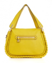 Get a Sharp Look with this must-see satchel from Jessica Simpson. Unique piped trim and glossy goldtone hardware add a fun carefree vibe to this classic silhouette.