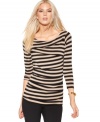 Layered tiers add a zigzag dimension to this graphically striped Vince Camuto top -- perfect adding the pop of a print to your outfit!