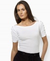 Lauren by Ralph Lauren's timeless boatneck tee in lightweight, fine-ribbed cotton channels modern style with chic lace-up detailing at the sleeves.