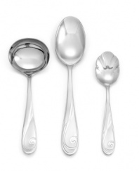 Teardrop handles graced with the fanciful swirls of Platinum Wave dinnerware make this coordinating flatware set elegant on its own but a must for put-together place settings. From Yamazaki.